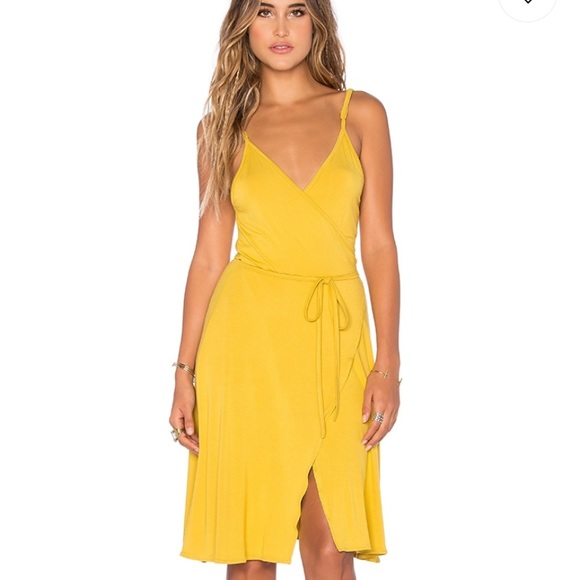 mustard yellow wrap dress